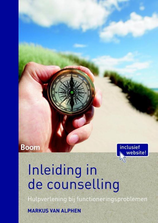 Inleiding in de counselling, Markus van Alphen, boekomslag voorkant met een hand met een kompas, tweedehands