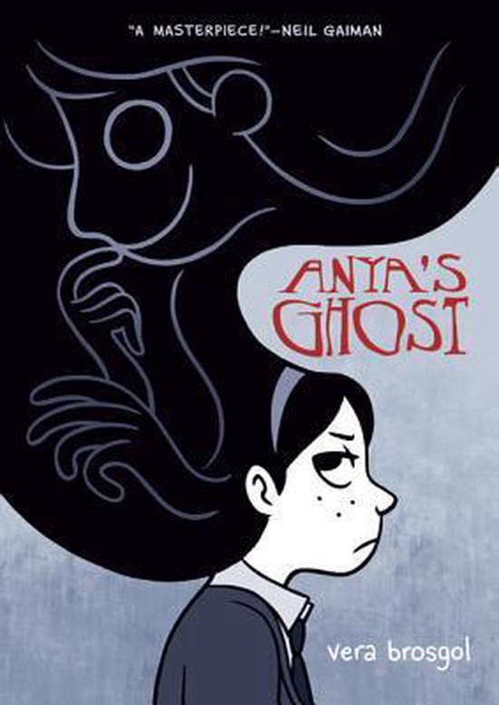 Anya's Ghost, Vera Brosgol, boekomslag voorkant met een meisje en een spookfiguur, tweedehands