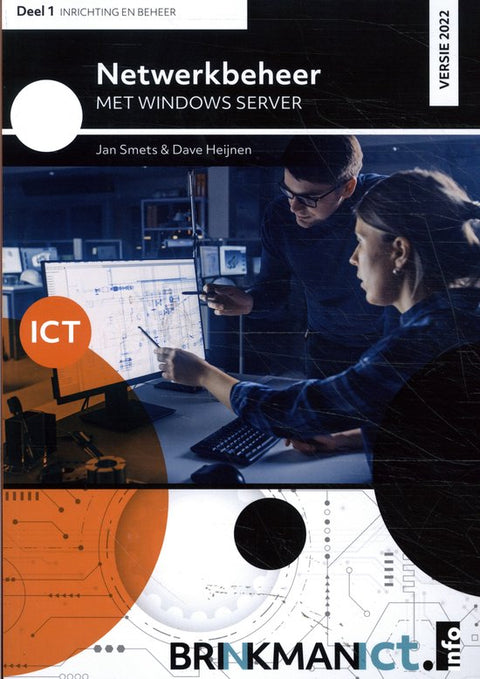 Netwerkbeheer met Windows Server 2022, Jan Smets, boekomslag voorkant met twee mensen achter computers, tweedehands