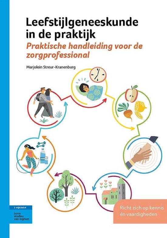 Leefstijlgeneeskunde in de praktijk, Marjolein Streur-Kranenburg, witte omslag met een cirkel van tekeningen, tweedehands
