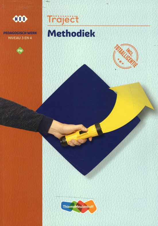Traject Methodiek, Pedagogisch Werk niveau 3 en 4, ThiemeMeulenhoff, omslag met een zaklamp en een gele pijl, tweedehands
