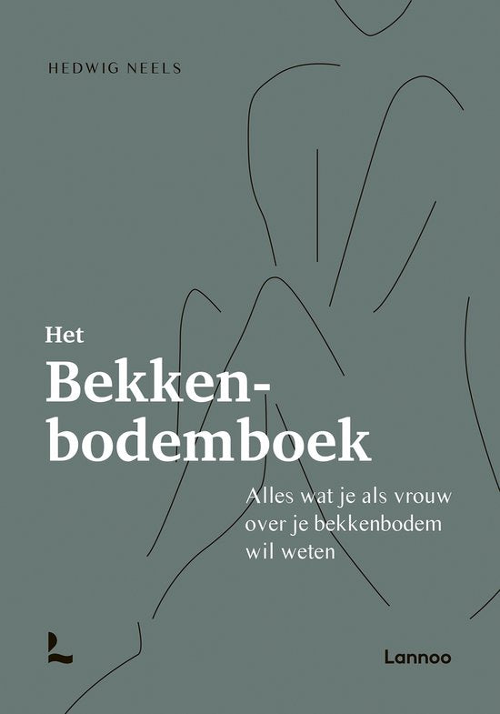 Het Bekkenbodemboek, Hedwig Neels, boekomslag voorkant met een lijntekening op een groene achtergrond, tweedehands