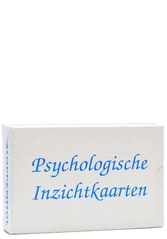 Psychologische inzichtkaarten, kaartendoos voorkant, wit met blauwe letters, tweedehands