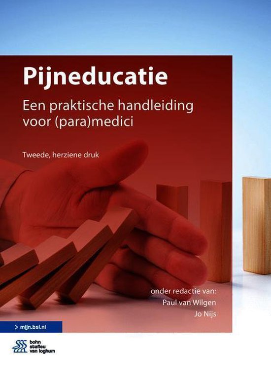 Pijneducatie, J. Nijs, boekomslag voorkant met een hand die vallende dominostenen tegenhoudt, tweedehands