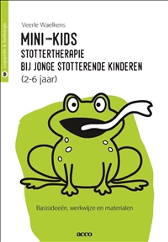 Mini-kids, stottertherapie bij jonge stotterende kinderen, Veerle Waelkens, omslag met een getekende kikker, tweedehands