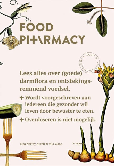Food Pharmacy, Lina Nertby Aurell en Mia Clase, lichtroze omslag met planten en een vork, tweedehands