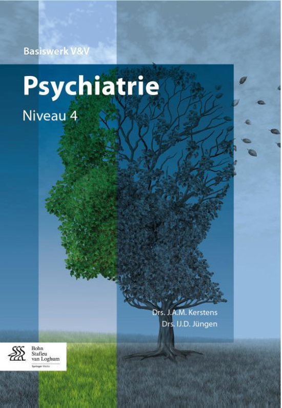 Psychiatrie niveau 4, Basiswerk V&V, J.A.M. Kerstens en IJ.D. Jüngen, omslag met een boom als hoofdprofiel, tweedehands