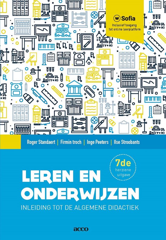 Leren en onderwijzen, Roger Standaert, zevende herziene uitgave, blauwe omslag met schoolpictogrammen, tweedehands