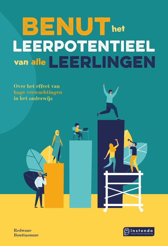 Benut het leerpotentieel van álle leerlingen, R. Bouttaouane, boekomslag met figuren op oplopende podia, tweedehands