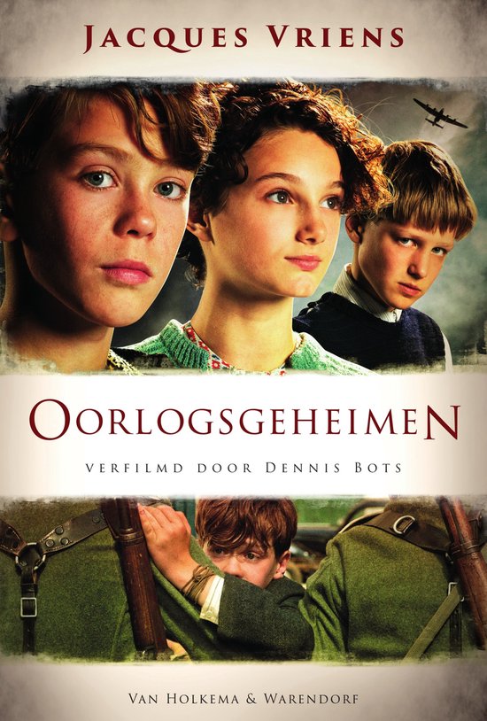 Oorlogsgeheimen, Jacques Vriens, boekomslag voorkant met kinderen en een oorlogsscene, tweedehands