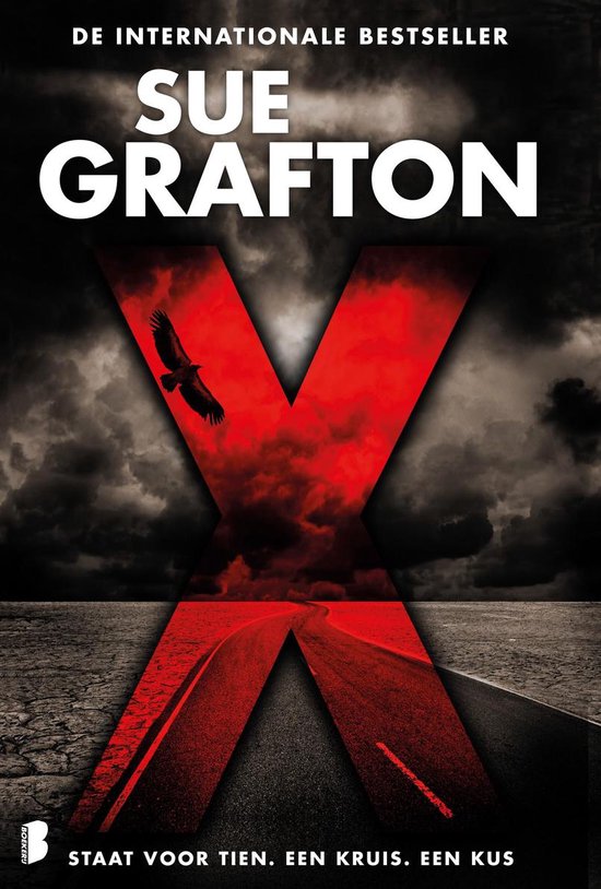 X, Sue Grafton, boekomslag voorkant met een grote rode X, tweedehands