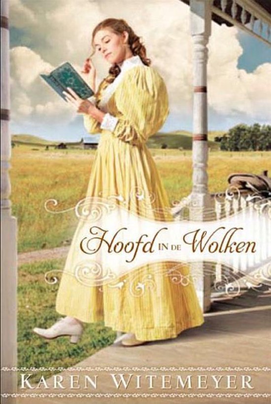 Hoofd in de wolken, Karen Witemeyer, omslag met een lezende vrouw in een gele jurk, tweedehands