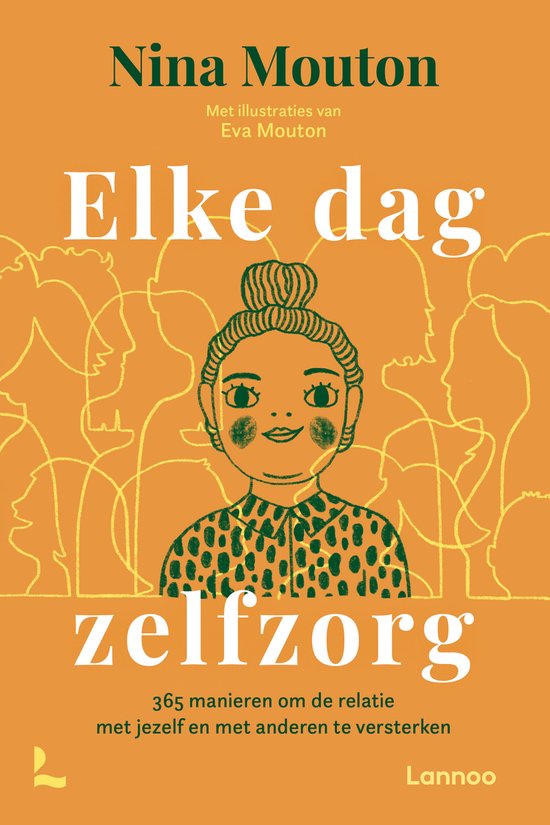 Elke dag zelfzorg, Nina Mouton, oranje boekomslag voorkant met een illustratie van een vrouw, tweedehands