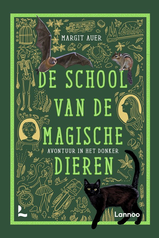 De school van de magische dieren 3, Margit Auer, groene boekomslag voorkant met gouden illustraties en een kat, tweedehands