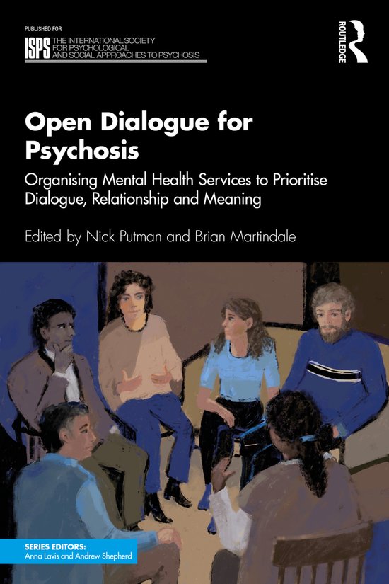 Open Dialogue for Psychosis, Nick Putman en Brian Martindale, omslag met een getekende groep in gesprek, tweedehands