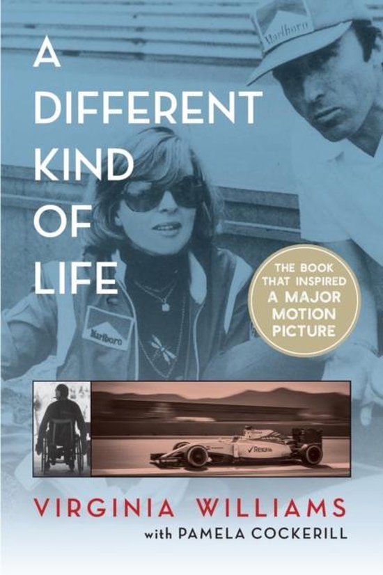 A Different Kind of Life, Virginia Williams, boekomslag voorkant met een vrouw en man en een Formule 1-auto, tweedehands