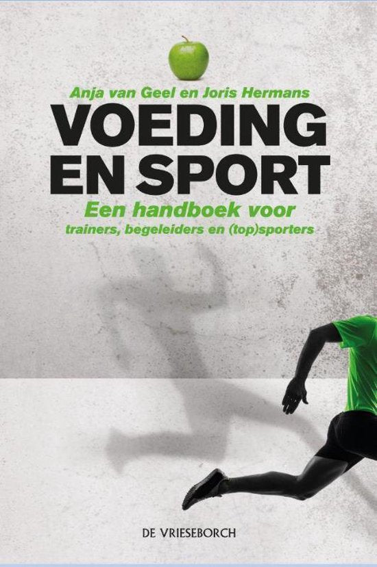 Voeding en sport, Anja van Geel, boekomslag voorkant met een hardloper en een groene appel, tweedehands