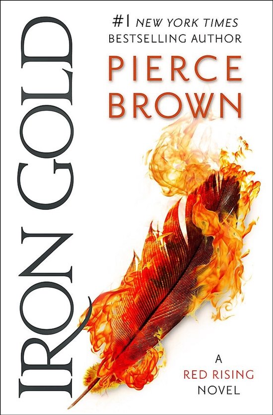 Iron Gold, Pierce Brown, boekomslag voorkant met een brandende veer, tweedehands