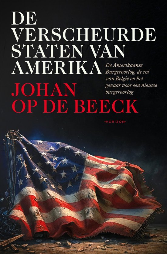 De verscheurde staten van Amerika, Johan op de Beeck, boekomslag voorkant met een gescheurde Amerikaanse vlag, tweedehands