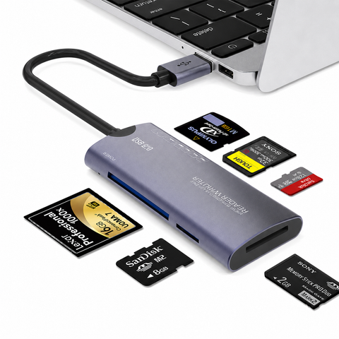 USB 2.0 - 6-in-1 Kaartlezer / Card Reader - SD, microSD, CF, XD, MS, M2 (Nieuw)
