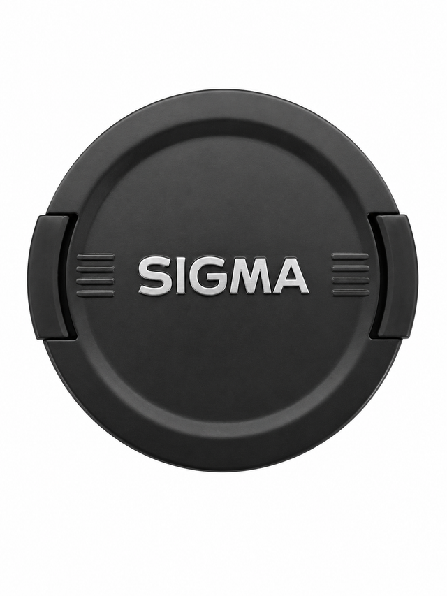 Sigma lensdop 62mm, zwart met zilver Sigma-logo tussen streepjes en klemmen aan de zijkant, voorkant