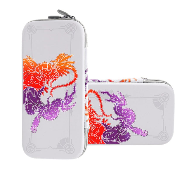 Case voor Nintendo Switch Violet en Scarlet Style, wit met rode en paarse draken, voor- en achterkant, tweedehands