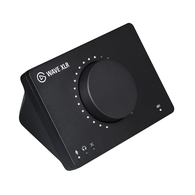 Elgato Wave XLR audio interface voor XLR-microfoons, zwart, schuin van voren met grote draaiknop