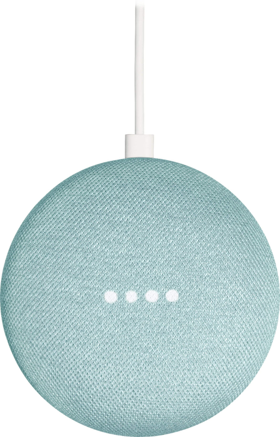 Google Home Mini 1e generatie slimme speaker, mint groen Aqua, bovenkant met witte kabel, tweedehands