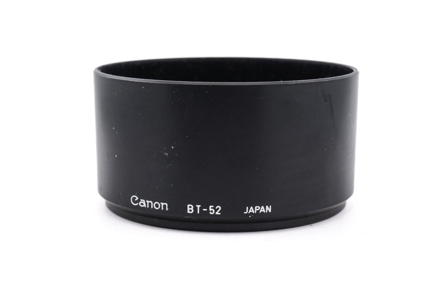 Canon BT-52 zonnekap, zwart, metalen ronde zonnekap met opschrift Canon BT-52 Japan