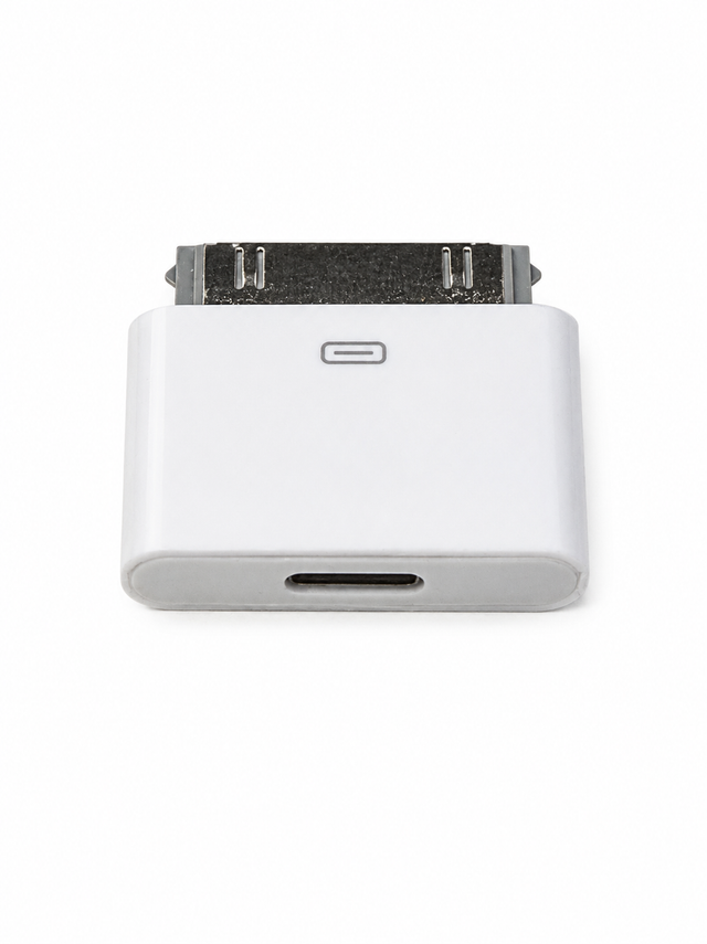 30-pins naar USB-C oplaadadapter voor Apple iPhone iPad en iPod, wit adaptertje schuin van voren, tweedehands