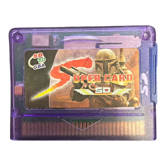SuperCard SD flash cartridge voor Game Boy Advance en Nintendo DS, doorzichtig paars, voorkant met sticker, tweedehands