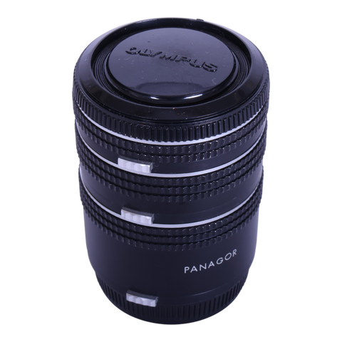 Panagor macro tussenringen set 12mm, 20mm en 36mm voor Olympus OM, gestapeld met Olympus-dop, tweedehands