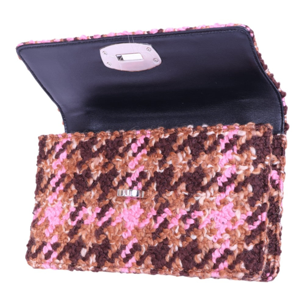 Bouclé Wollen Top-Handle Tas - Roze Houndstooth