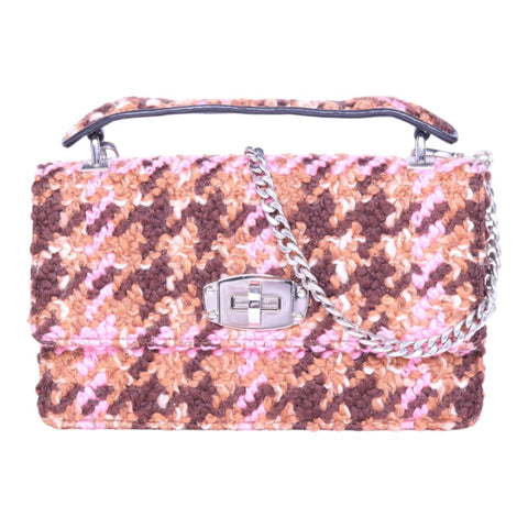 Bouclé Wollen Top-Handle Tas - Roze Houndstooth