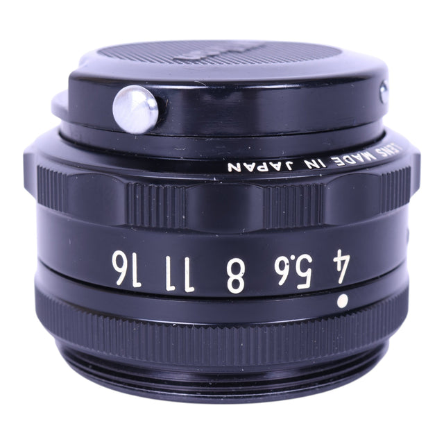 Nikon EL-Nikkor 50mm f/4 vergrotingslens, diafragmaring met made in Japan opschrift, tweedehands