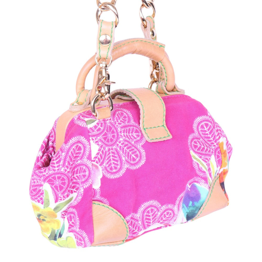 Doctor Tas Bloemenprint Canvas Multicolor met Kettinghengsel