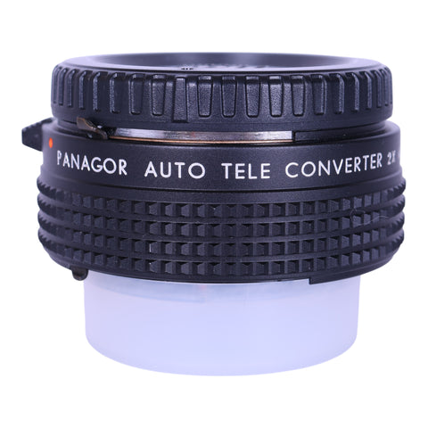 Panagor Auto Tele Converter 2x voor Nikon F AI, zijkant met opschrift en doorzichtige achterdop, tweedehands