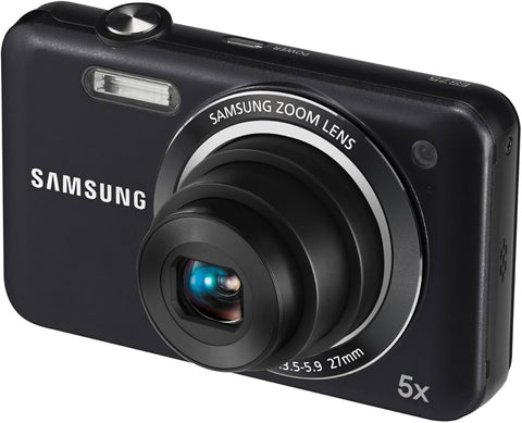 Samsung ES75 digitale compactcamera, zwart, schuin van voren met 5x zoomlens, tweedehands