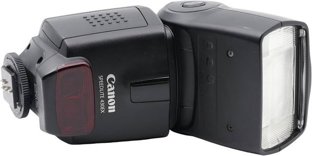 Canon Speedlite 430EX flitser, zwart, flitser van opzij met gekantelde flitskop en Speedlite 430EX-opschrift, tweedehands