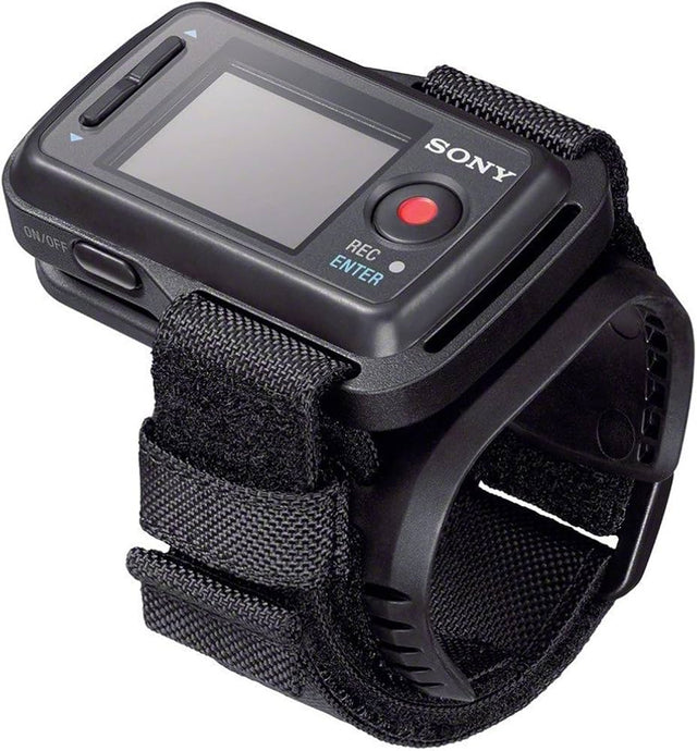 Sony RM-LVR2 Live View afstandsbediening voor Action Cam, zwart, unit op de polsband met scherm en rode REC-knop, tweedehands