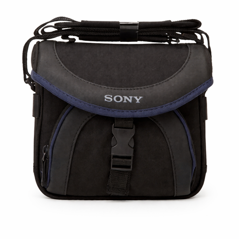 Sony LCS-X21 cameratas schoudertas, zwart, dicht met flap en Sony-logo, voorkant, tweedehands
