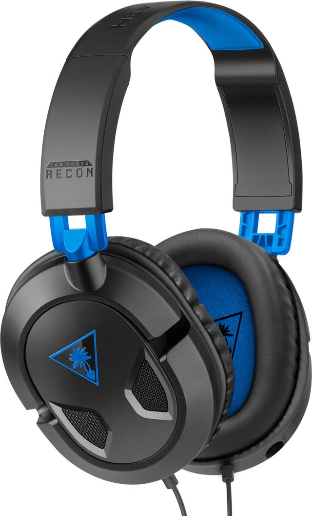 Turtle Beach Ear Force Recon 50P gaming headset, zwart/blauw, schuin van voren, zonder microfoon