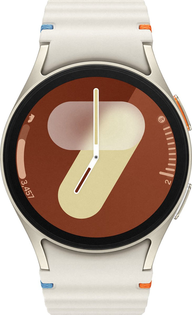 Samsung Galaxy Watch7 smartwatch 40mm - Cream, vooraanzicht met wijzerplaat en lichte sportband