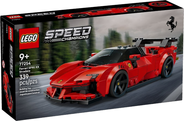 LEGO Speed Champions Ferrari SF90 XX Stradale 77254, doos voorkant met de rode Ferrari