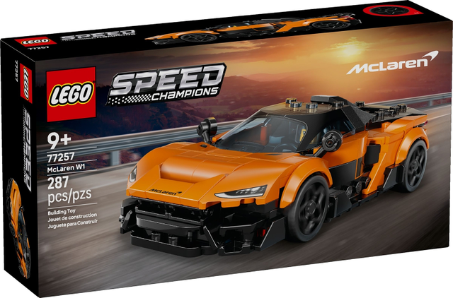 LEGO Speed Champions McLaren W1 77257, doos voorkant met de oranje McLaren W1