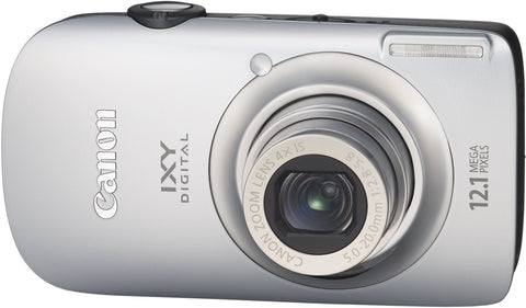 Canon IXY Digital 510 IS digitale compactcamera, zilver, schuin vooraanzicht met 4x zoomlens, tweedehands