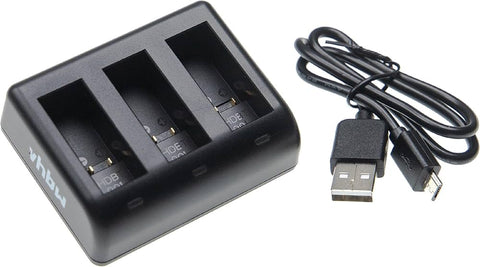 Acculader voor 3 GoPro Hero 5, 6 en 7 Black accu's, zwart, drie laadvakken met USB-kabel, tweedehands