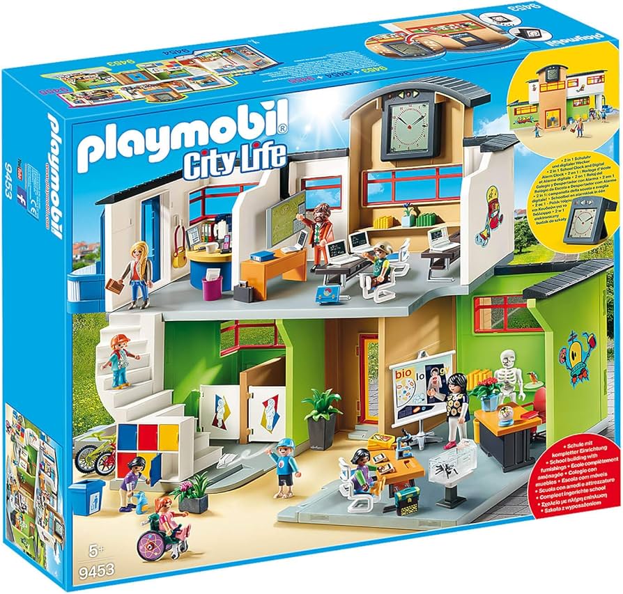 Playmobil-City Life Ingerichte School / Schoolgebouw met Digitale Klok - 9453 (Nieuw)