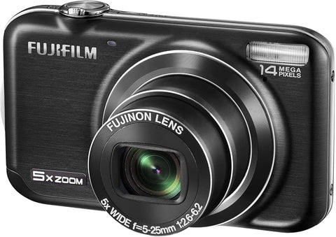 Fujifilm FinePix JX300 digitale compactcamera, zwart, schuin vooraanzicht met 5x zoomlens, tweedehands