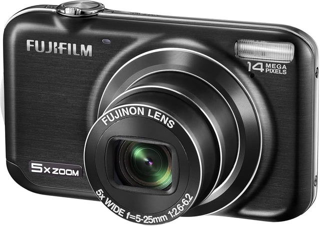 Fujifilm FinePix JX300 digitale compactcamera, zwart, schuin vooraanzicht met 5x zoomlens, tweedehands